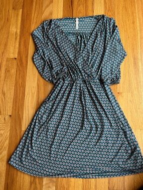 Modcloth faux wrap Teal Diamond-Print Midi Dress Size Small